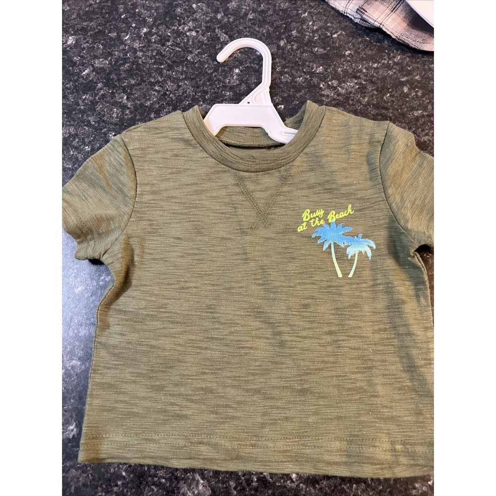 Okie Dokie Tee Shirt Green Size 12 Months Boy Short Sleeve Crew Neck 100% Cotton